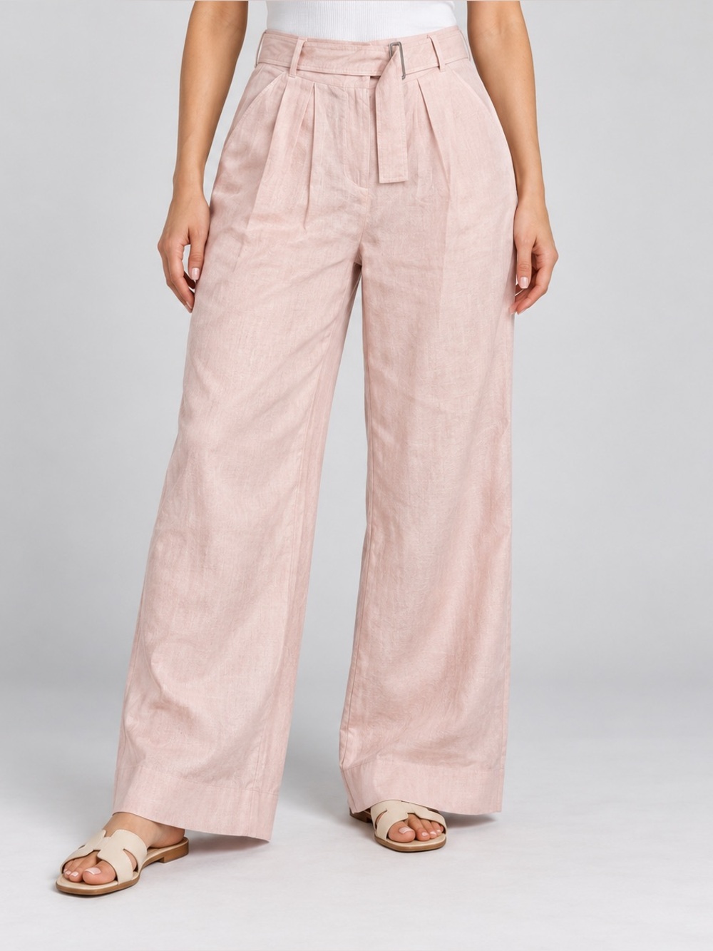 Lichi High-Rise Wide-Leg Pink Linen Blend Pants (1)